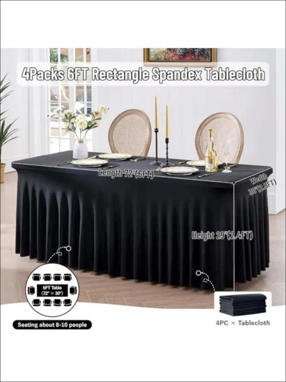 4 Pack Spandex Table Cloths for 6 Foot Rectangle Tables Wrinkle Free Stretch